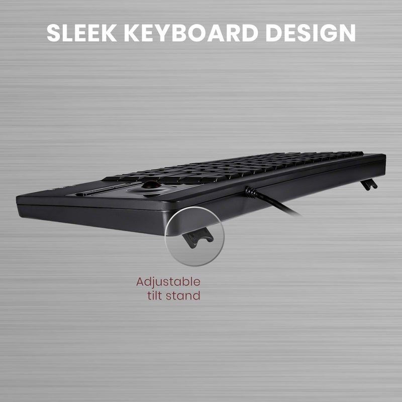 Perixx PERIBOARD-514H Plus Wired Keyboard with Trackball - 14.57x5.39x1.02 Inch - USB Port with 2 Hubs, US English Layout, Black - Image 5
